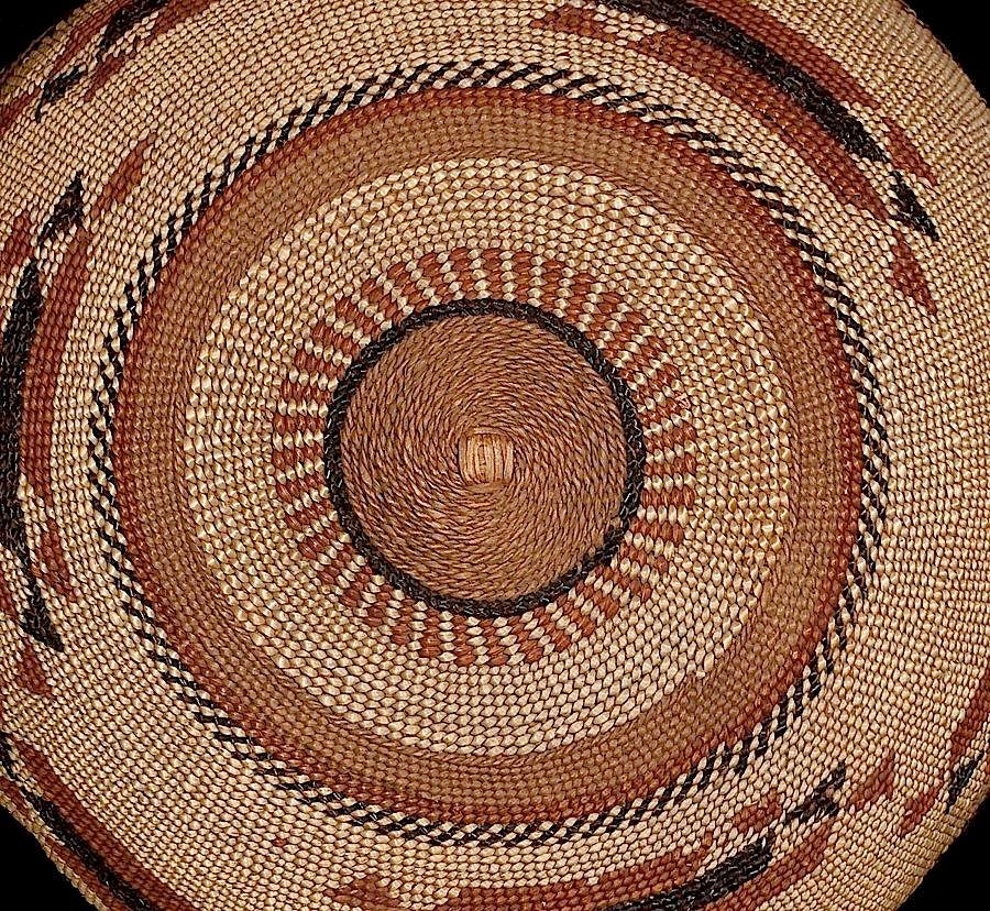 Yurok basketry cap, detail of start