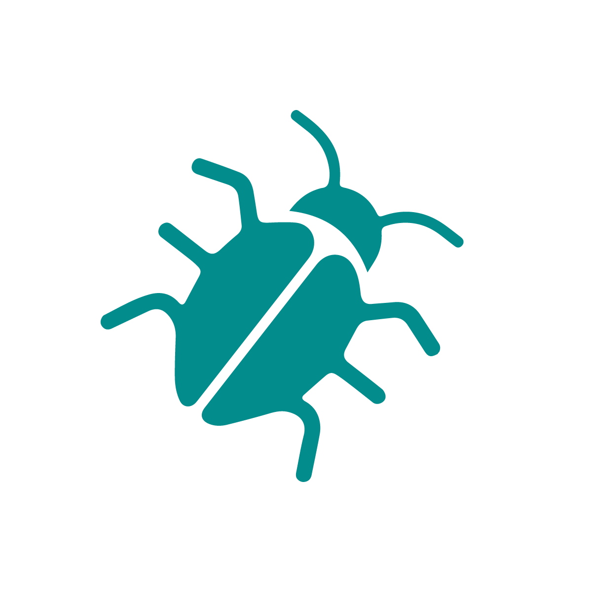 A simple blue graphic of a beetle-like insect