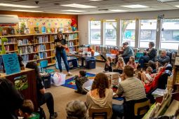 Library presentation of exhibit with audience of children