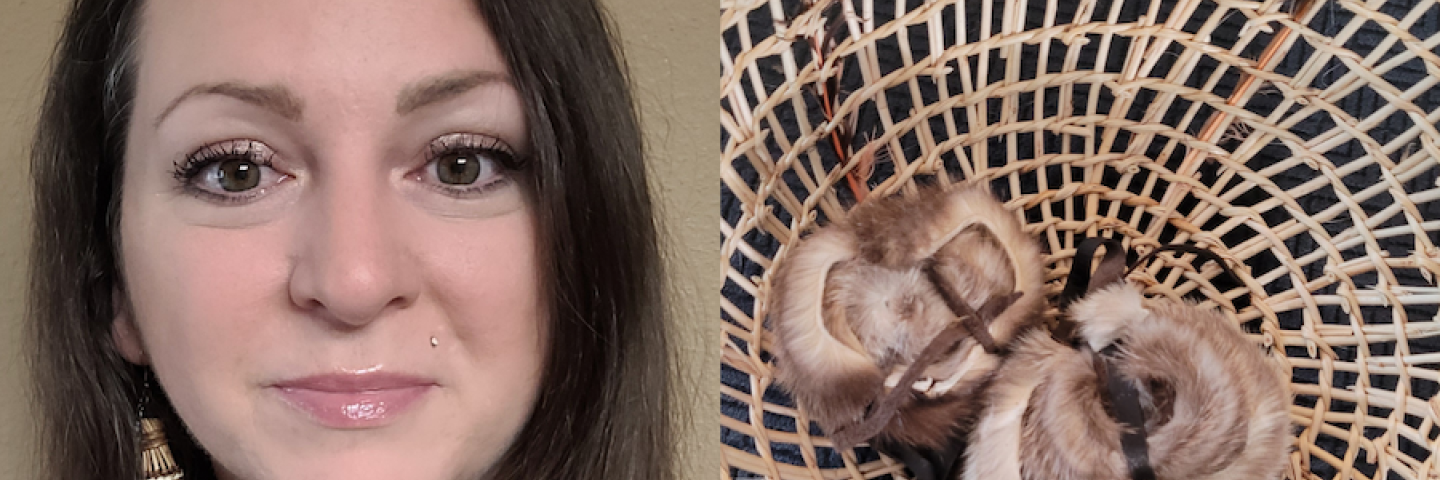 Profile of woman next to woven basket