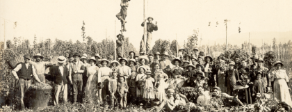 Historic photo of hops farmworkers