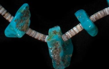 Turquoise and Heishi Shell Necklace, detail