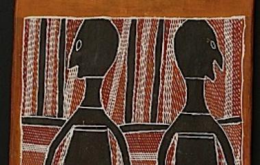 Wuyal - spirit men and rock wallabies, Yirrkalla 24" x 8", Cat. No. 6-34