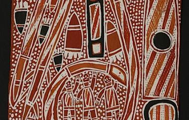 Wawilak sisters story by Lipundji Milingimbi Island, Crocodile Isle North Arnhem Land 21.75" x 11", Cat. No. 6-38