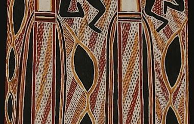 Two human figures, Milingimbi, Northeast Arnhem Land 32" x 17.5", Cat. No. 6-41