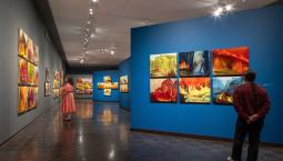 Installation of James Lavadour’s ‘Land of Origin’ at the Jordan Schnitzer. Photo by Brian Davies